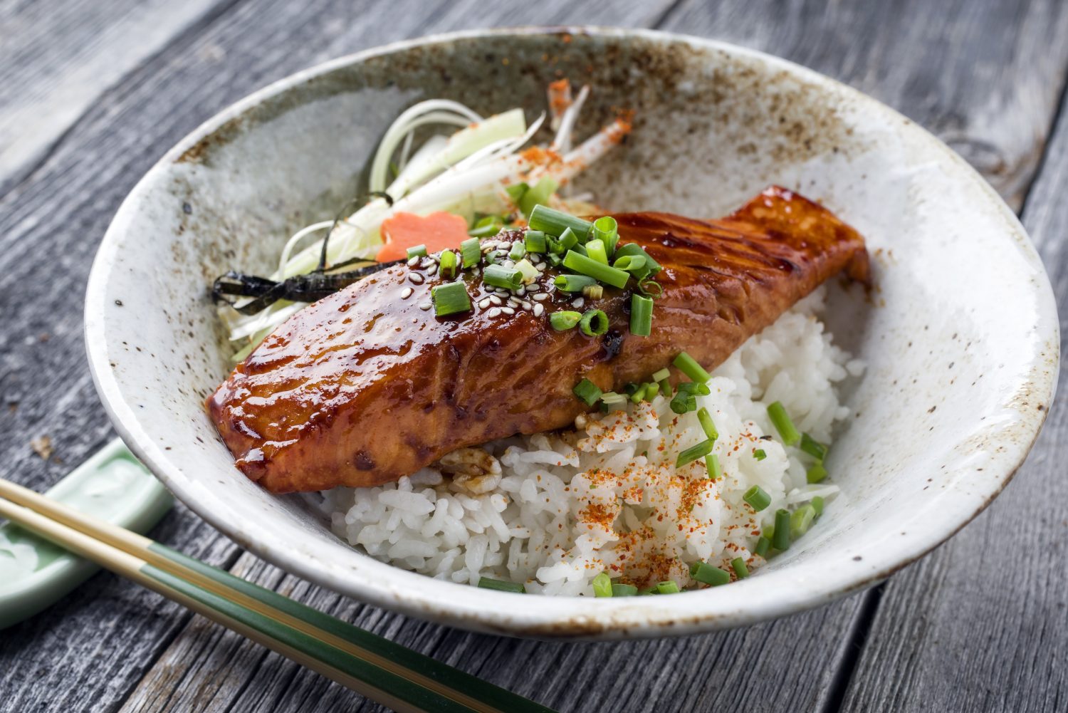 Traditional Japanese Salmon Teriyaki with Rice and Vegetable - Castell ...